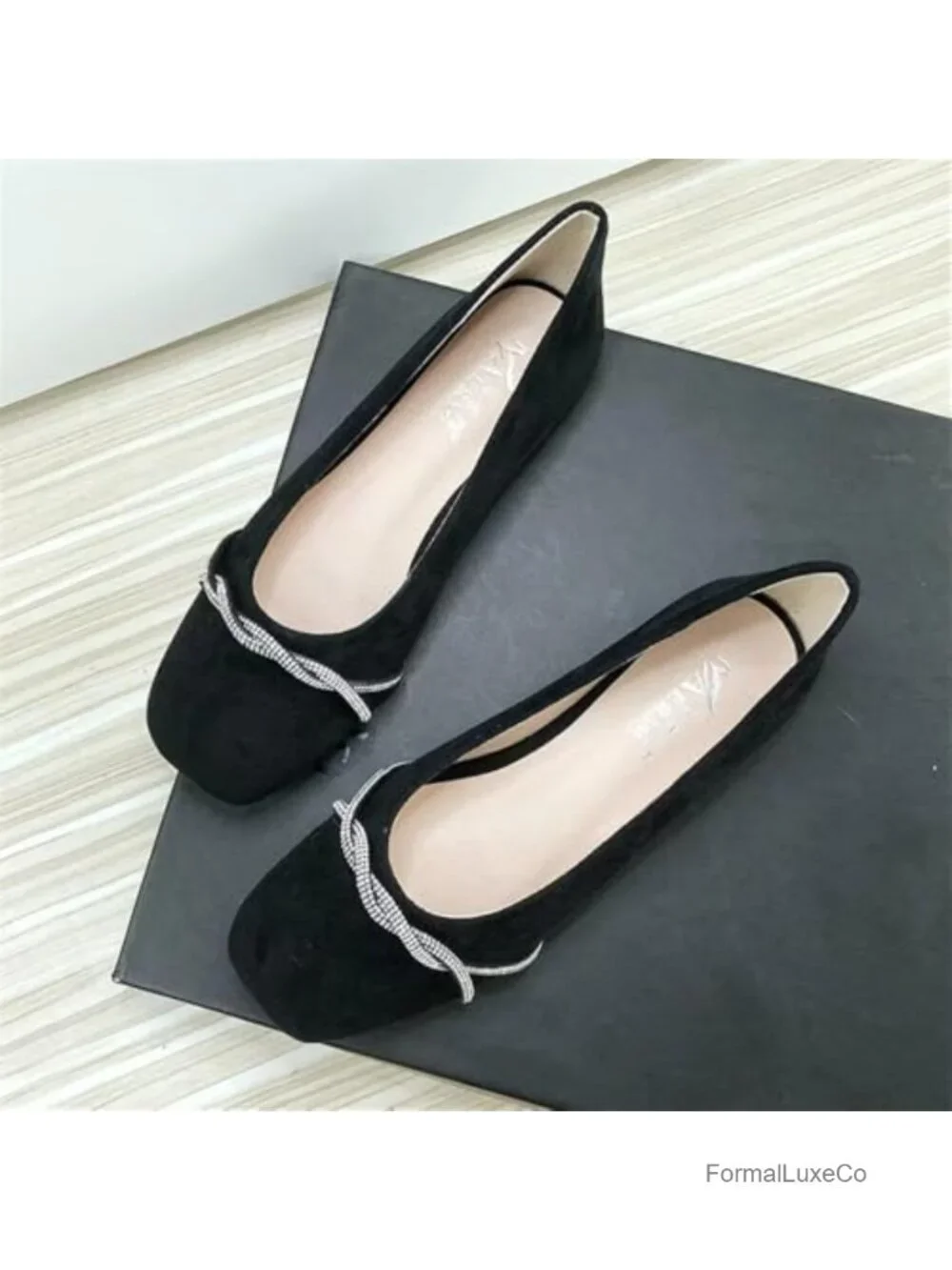 Women's Square Toe Cross Bow Slip On Rhinestone Dress Ballet Flats